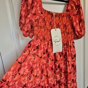 Easel Orange Floral Dress | Size Small - NWT